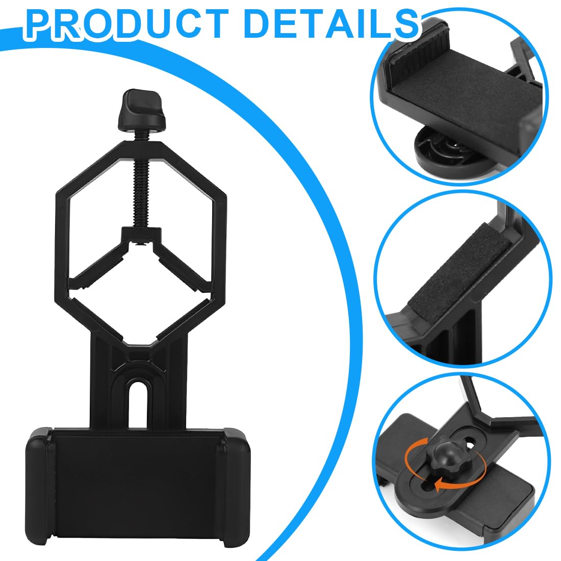 Smartphone Adaptateur Universel Digiscoping Adapter Rotatif 360° pour Jumelles, Monoculaire, Trépied, Microscope et Télescope Astronomique, pour iPhone, Samsung, Moto