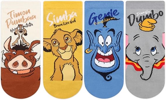 Amazon 4 足組 シンバ ティモン アラジンジーニー ダンボ キャラクター セット スニーカー丈 ソックス フットカバー レディース M 22 26cm 海外直送品 フットカバー スニーカーソックス 通販