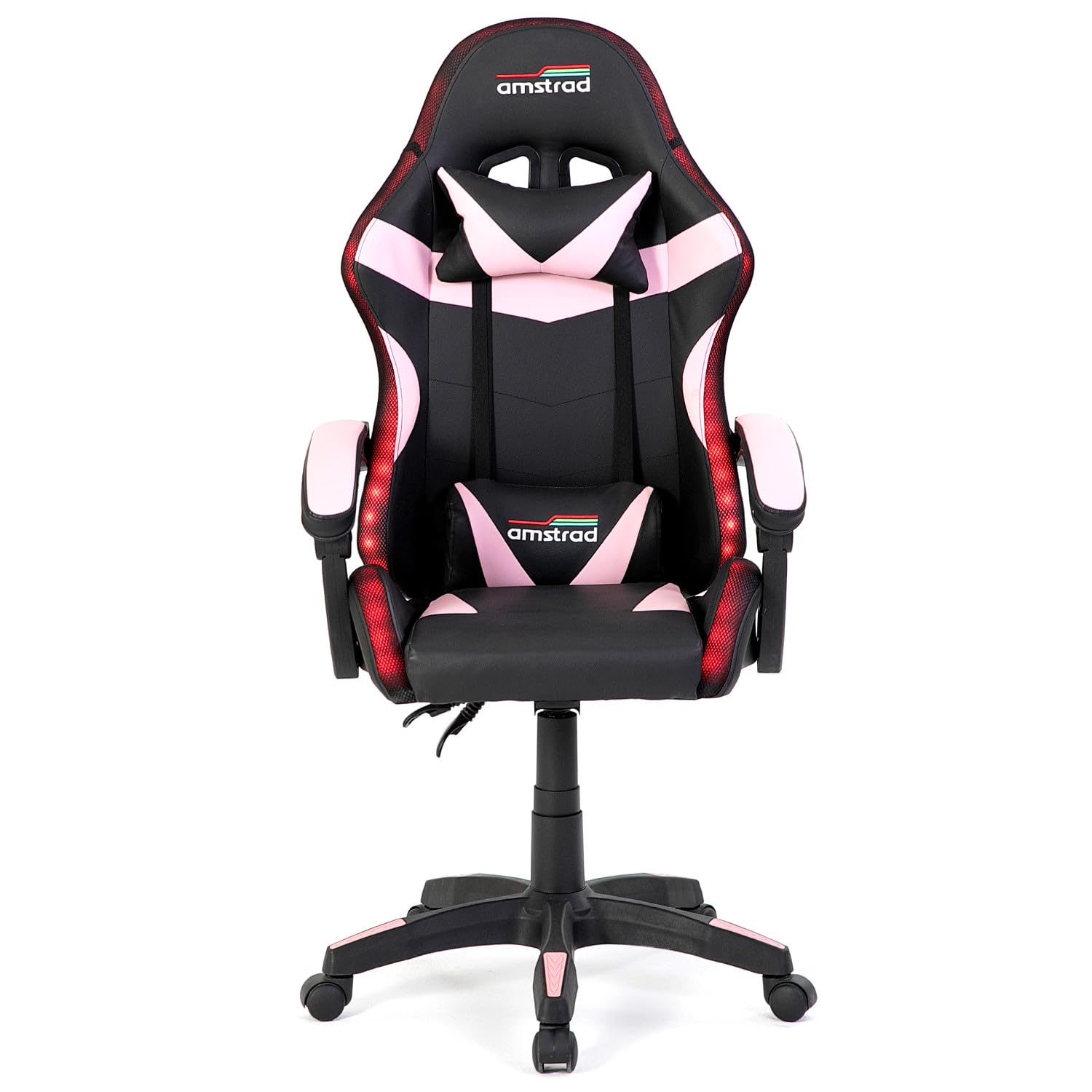 Amstrad AMS-900-LED-PINK Fauteuil/Chaise de Bureau Gamer Noir Rose - Eclairage LED 366 Effets - Télécommande
