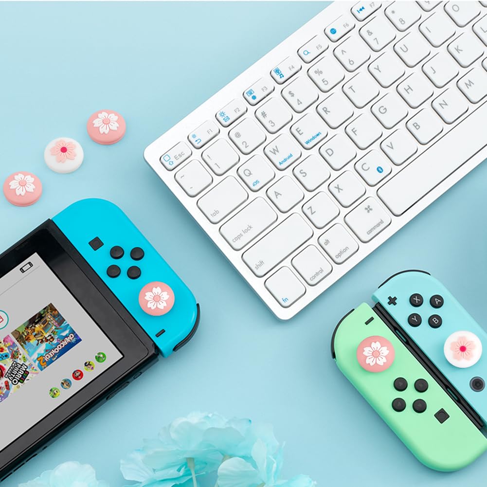 GORGECRAFT 4pz 2 Estilos de Silicona Joycon Tapas de Agarre para Pulgar Lindo Kawaii Suave Flor Redonda Palanca de Mando Palanca de Mando Basculante Cubierta de Repuesto Compatible con Interruptor