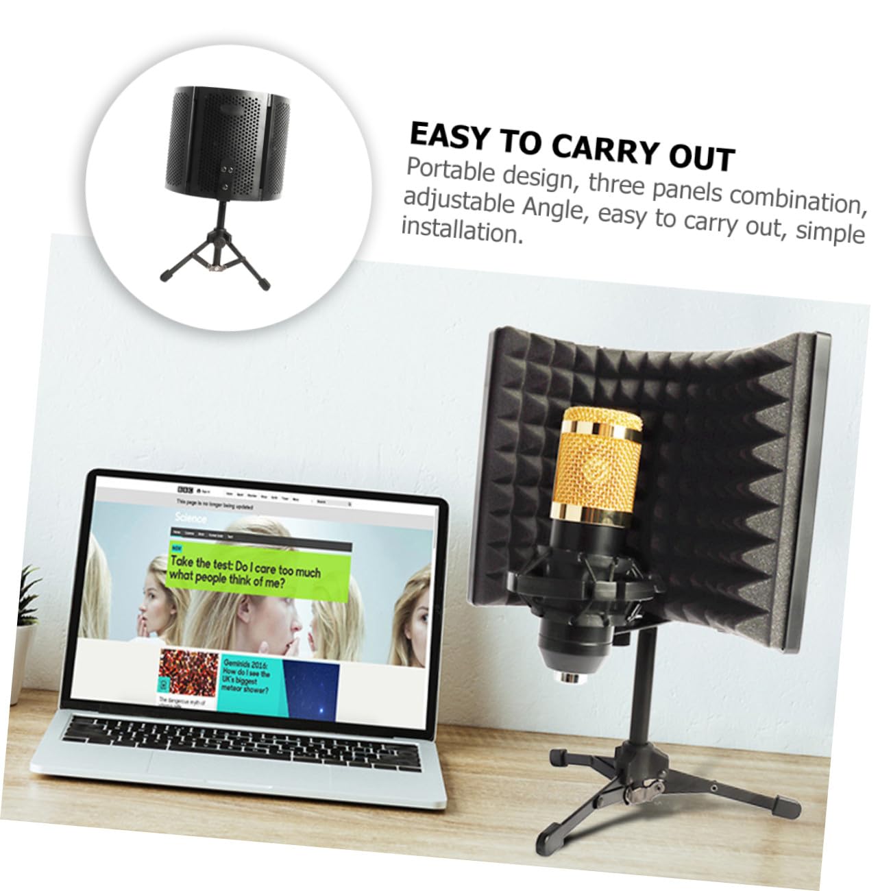 POPETPOP Robuster Mikrofon Windschutz mit Rauschunterdrückung Drei Stück Sponge und Metall Einstellbarer Winkel und Einfache Installation für Studio und Aufnahme