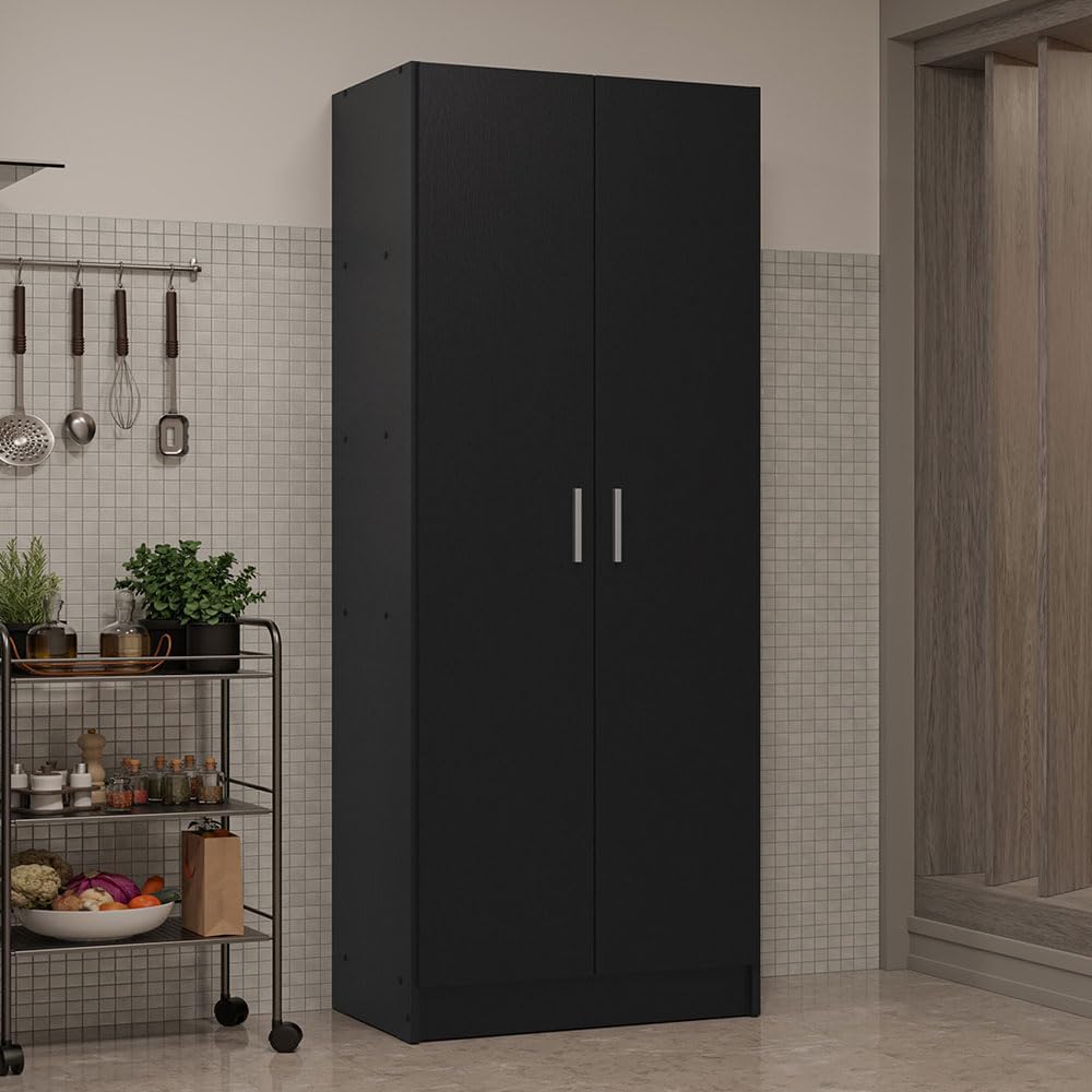 Madesa Kitchen Pantry Storage Cabinet 2 Doors with 5 Utility Shelves 23" L Wooden Organization Unit for Kitchen (Black)
