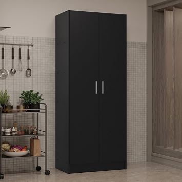 Madesa Kitchen Pantry Storage Cabinet 2 Doors with 5 Utility Shelves 23" L Wooden Organization Unit for Kitchen - Black