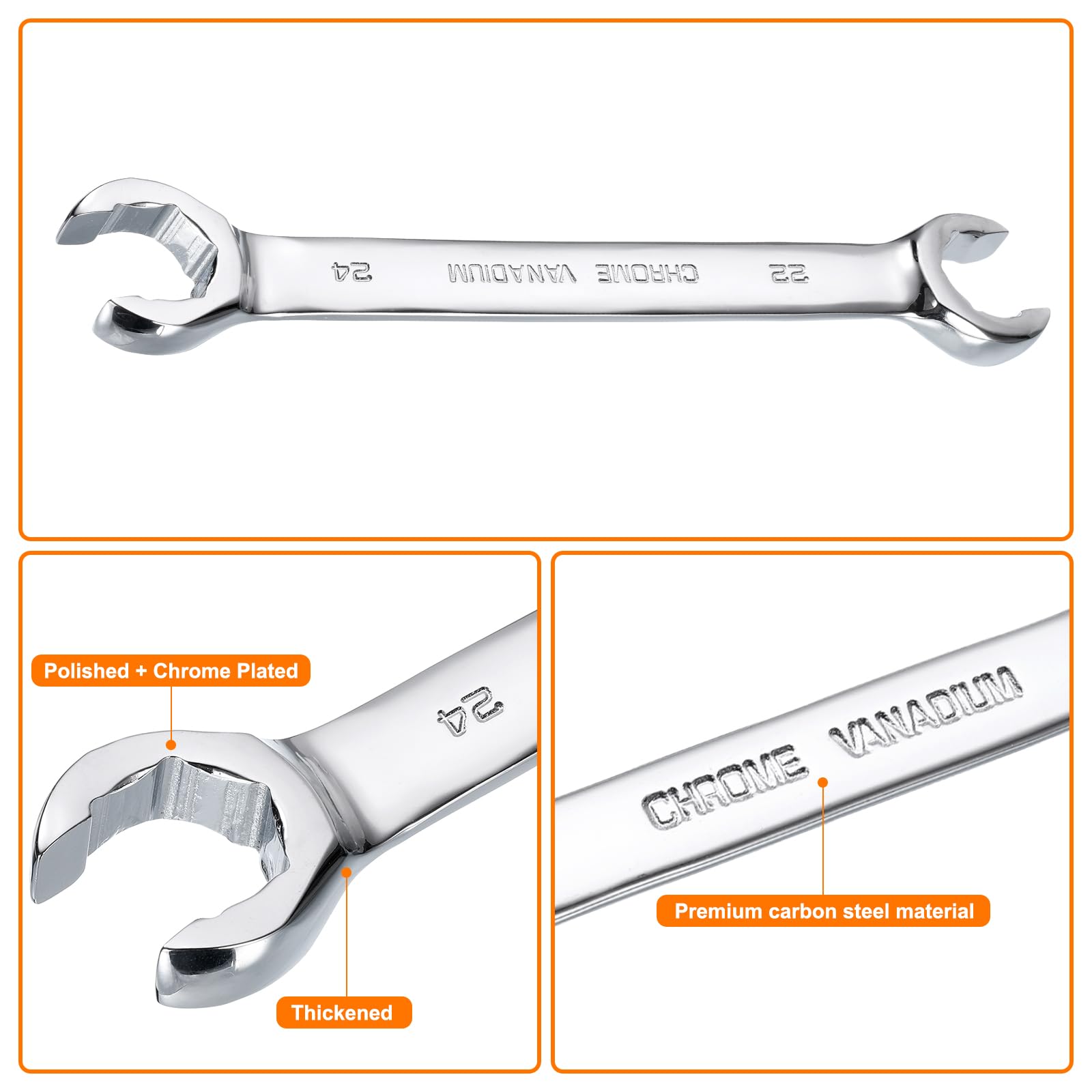 Sourcing Map Clé Métrique à Écrou Évasé 6 Mm X 8 Mm CR-V - Outil Chromé Pour Bricolage