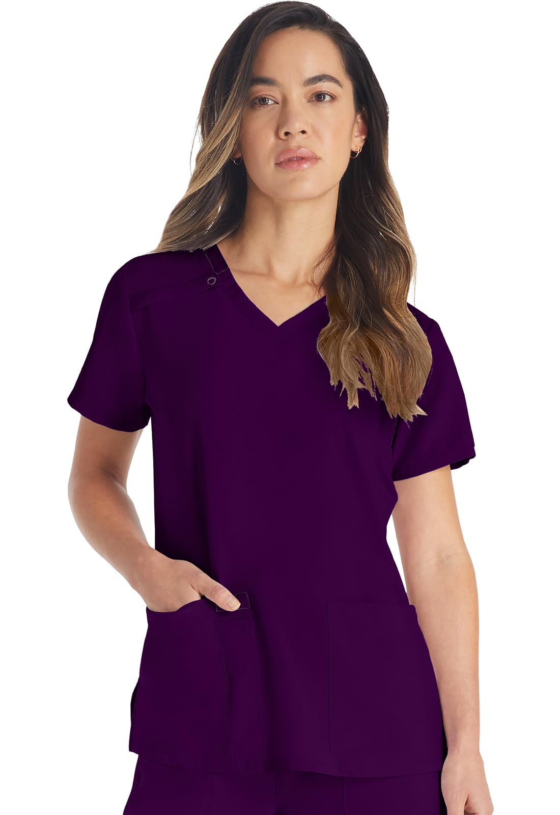 EDS Essentials Women's Scrub Top V-Neck Medical Shirt 2 Pockets