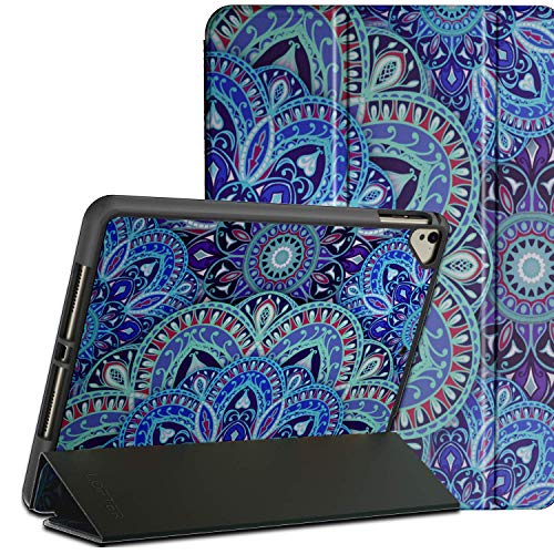 LOFTer iPad 9.7 Hülle 2017/2018 Premium PU Leder mit Stifthalter 5th 6th Generation Wärmeableitung Folio Smart Cover Florale Standhülle iPad Air 1/2 Case 9.7 Zoll - Muster Blau Mandala Blumen