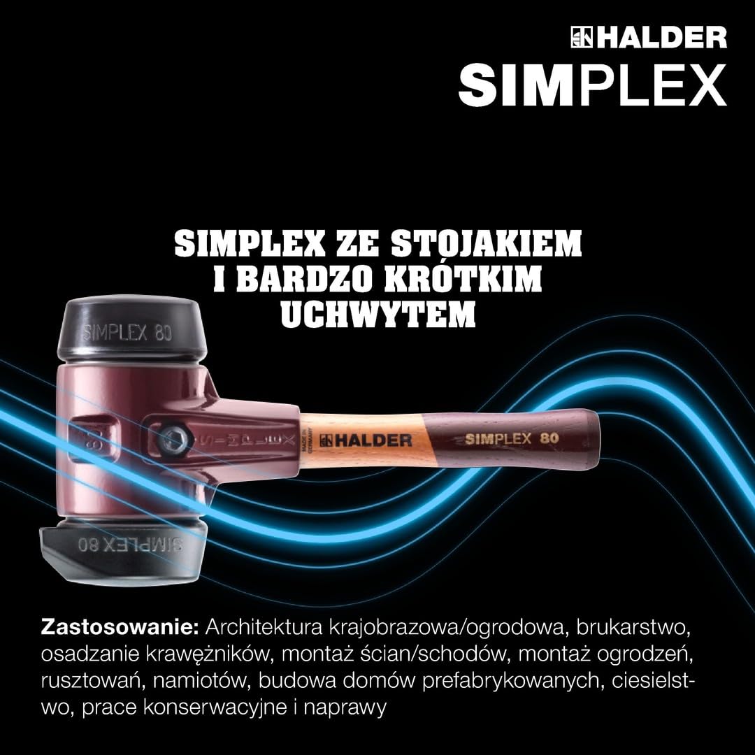 Simplex młotek udarowy, kompozycja gumowa, z podstawką; z obudową z żeliwa ciągliwego i wysokiej jakości bardzo krótką rączką z drewna | śr. = 80 mm/wersja trzonka = bardzo krótki | 3022.282