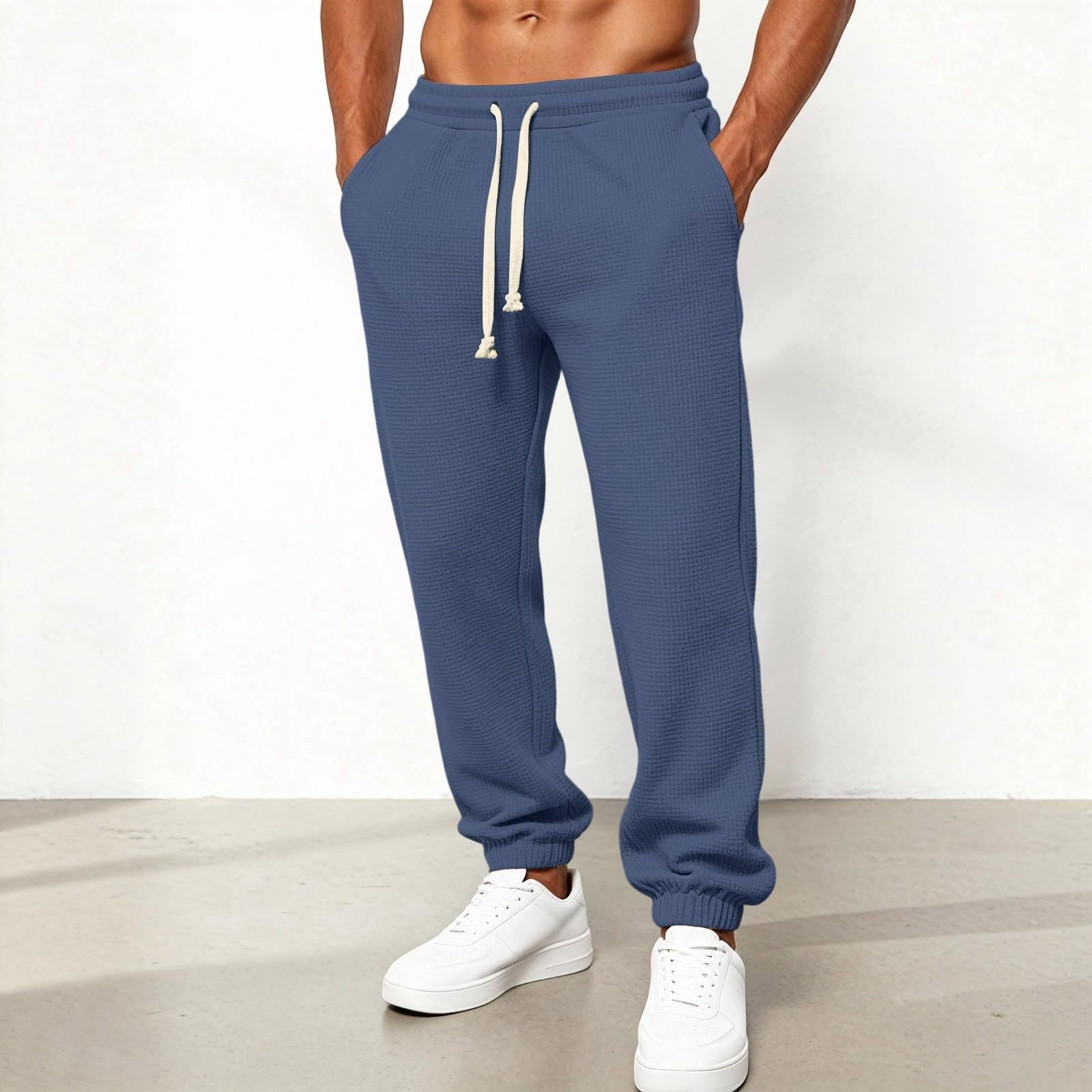 Pantaloni da jogging da uomo, lunghi, elasticizzati, con polsini