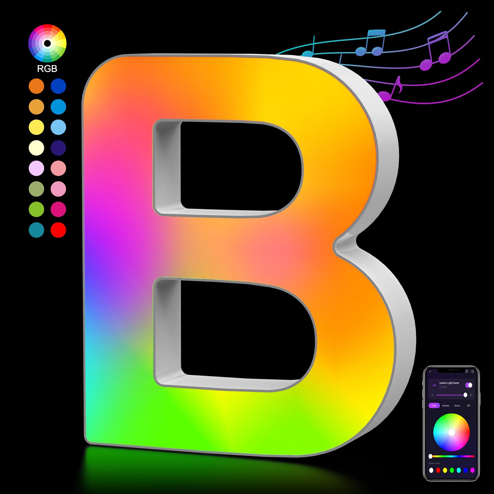 Lettere Luminoso con USB, APP Controllo Luci LED di Lettera Alfabeto, Figura a Cuore con Luce Colorate RGB per Decorazione e Atmosfera, Luci Notturne Scrivania, Compleanni, Matrimoni, Vetrine - A