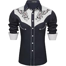 JoZorro Mens Long Sleeve Pearl Snap Shirt Rhinestone Cowboy Cut Western Embroidered Casual Button Down Shirt