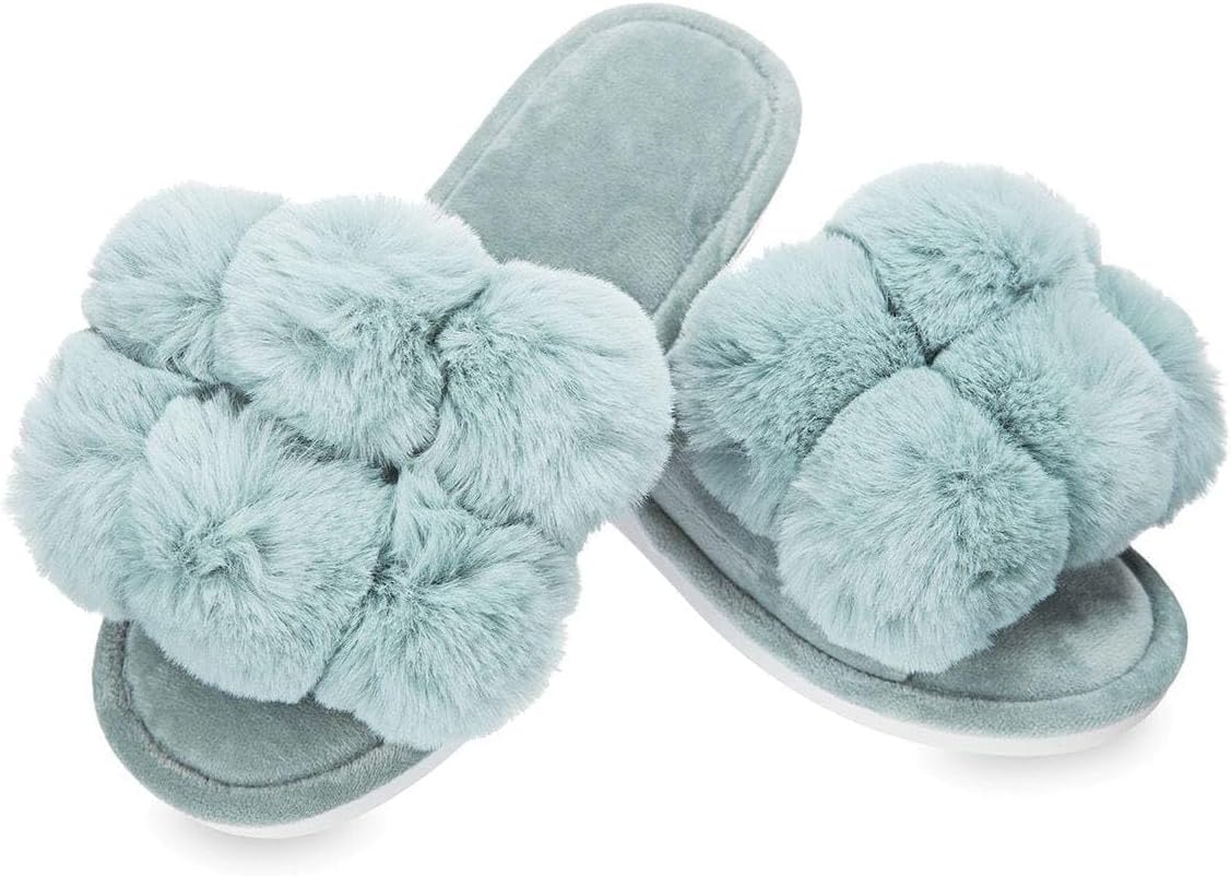 MeMoi Women's Luxe Pom-Pom Memory Foam Plush Slippers