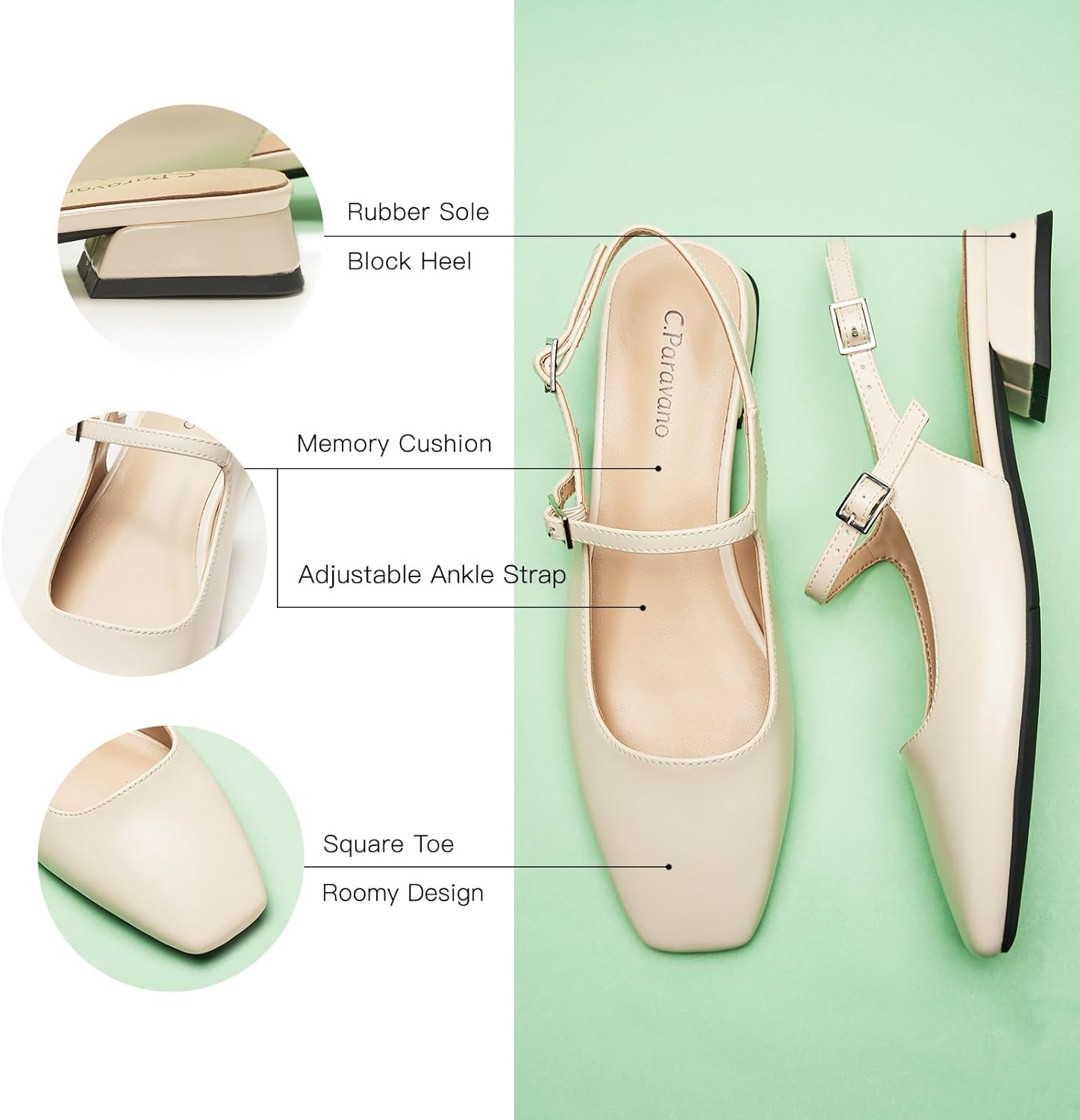 C.Paravano Slingback Flats | Slingback Sandals for Women | Sandals Flats | Adjustable Ankle Strap Shoes - Image 6
