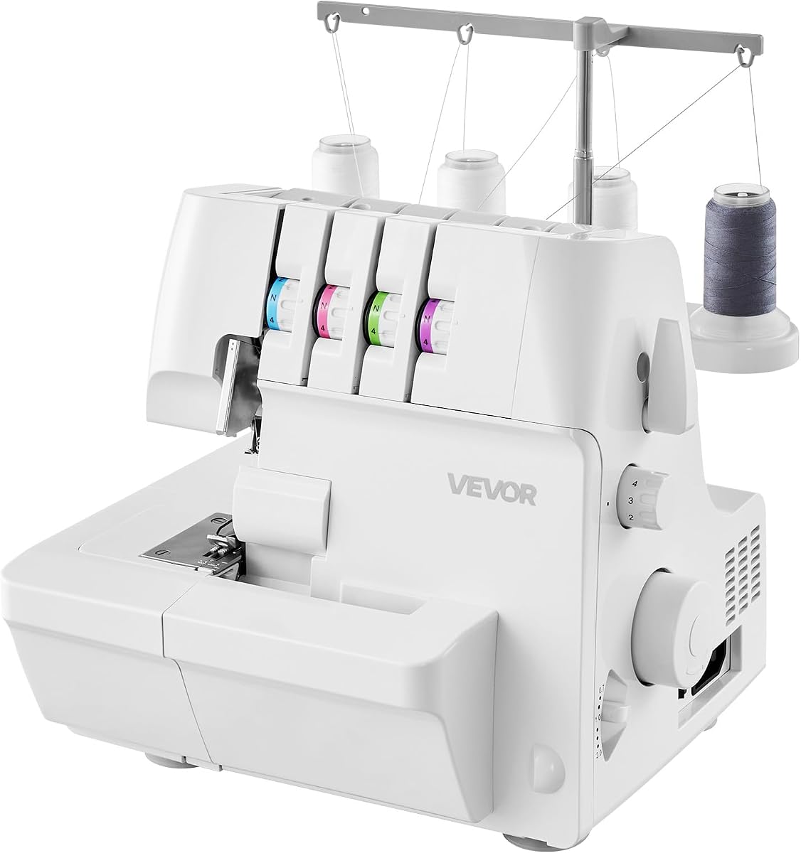VEVOR Máquina de Coser Overlock Serger, 1250 Puntadas por Minuto, Capacidad de 2-3-4 Hilos, Alimentación Diferencial Ajustable 0.7-2, con Brazo Libre y Luz LED, Máquina de Coser para Varios Tejidos, Blanca | Sastrería para el hogar y acabados para pequeñas empresas, brazo libre para dobladillos de puños, luz LED incorporada, fácil configuración, incluye bobina de agujas