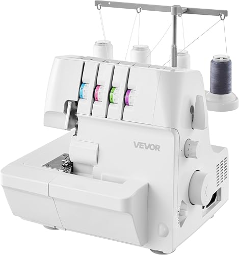 VEVOR Serger - Máquina de coser Overlock, 1250 puntadas por minuto, capacidad de 2-3-4 hilos, alimentación diferencial ajustable de 0.7-2, con brazo