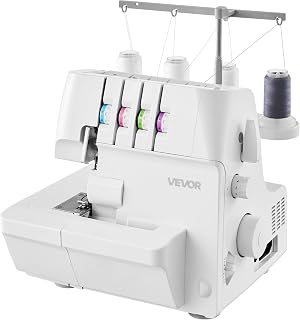 VEVOR Serger Overlock Sewing Machine 1250 SPM 2 3 4 Thread 0.7 2 Feed White | Home Tailoring And Small Business Finishing, Free Arm For Cuffs Hems, Built In LED Light, Easy Setup, Includes Needles Bobbin