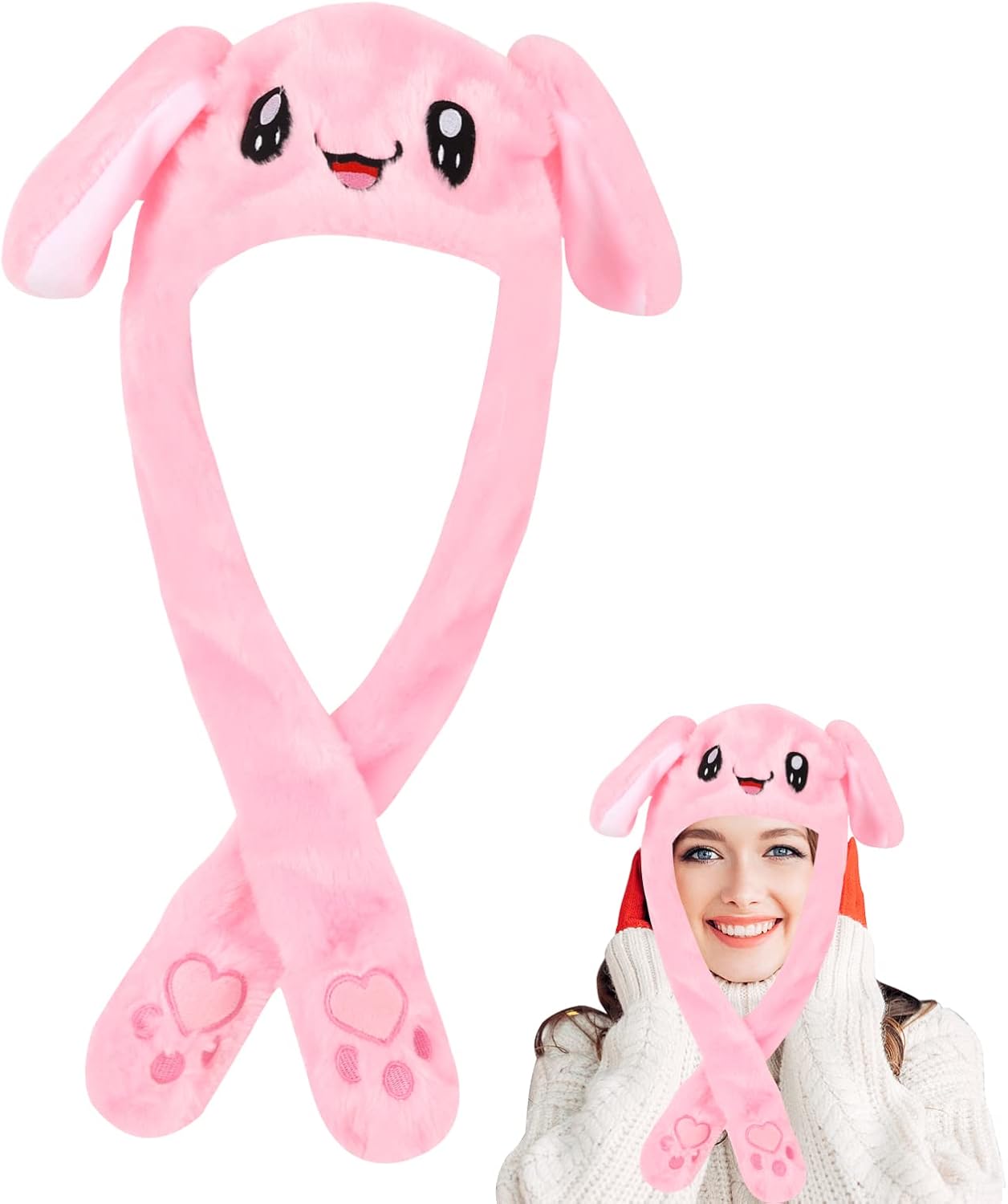 TSLBW Gorro de Conejito de Peluche Divertido con Oreja Móviles, Gorro de Oreja de Animal de Peluche para Mujeres y Niñas Disfraz de Cosplay, Regalos de Fiesta de Cumpleaños de Navidad Rosado