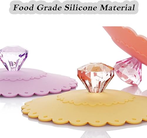 Miniatura 2 de Tapas de silicona para tazas flexibles de diamante, cubiertas reutilizables para tazas de té y café, antipolvo, herméticas, tapas de taza de vidrio,
