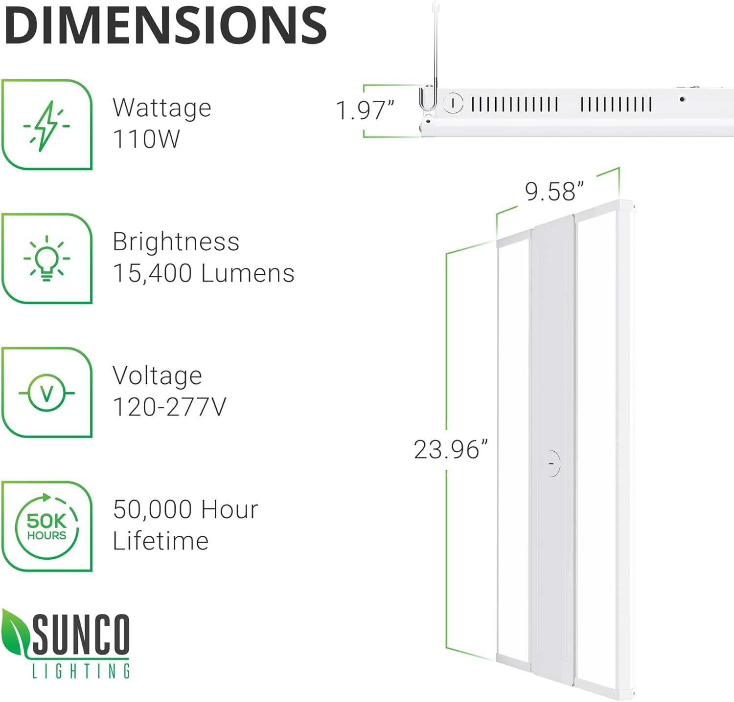 Sunco 2 Pack LED Warehouse Lights, Linear High Bay Dimmable 1-10V, 5000K Daylight, 2FT, 110W, HID Replacement, 15400 LM, Damp Rated, Super Bright, Commercial Grade Lighting - UL, DLC