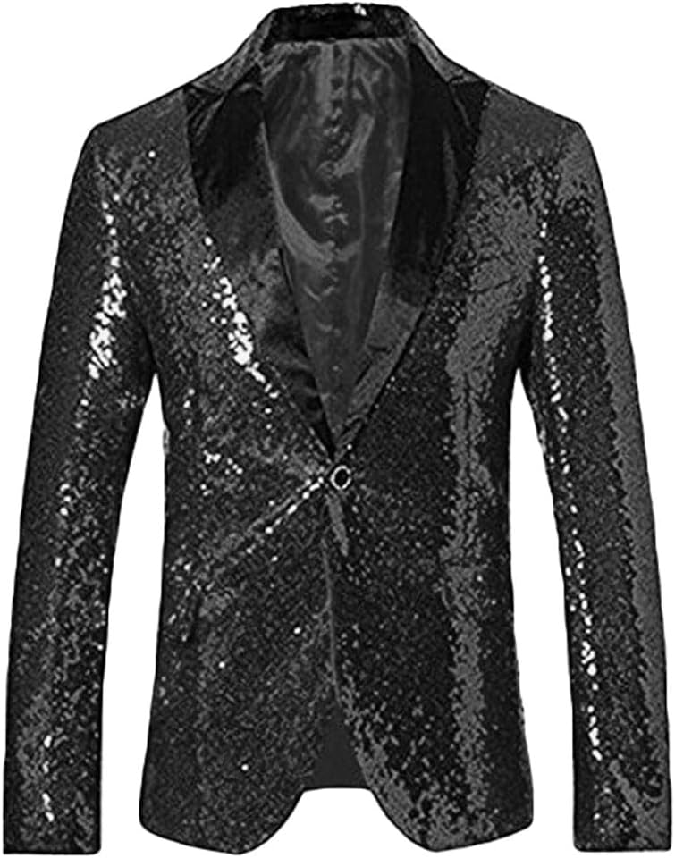 Men's Sequined Nightclub Tuxedo Jacket One Button Prom Party Coat Single Breasted Blazer Jacket Wedding Coat