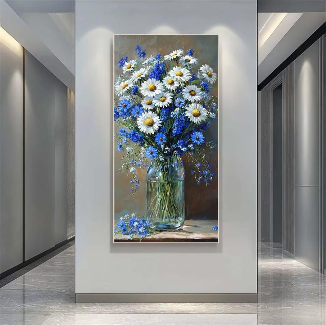 Diamond Art Painting Kits for Adults 50x120cm, 5D Large Diamond Painting Daisy Full Round Drill Gem Art Vase Crystal Cross Stitch Arts Crafts Paint by Numbers for Home Wall Decor Gifts -LR1105