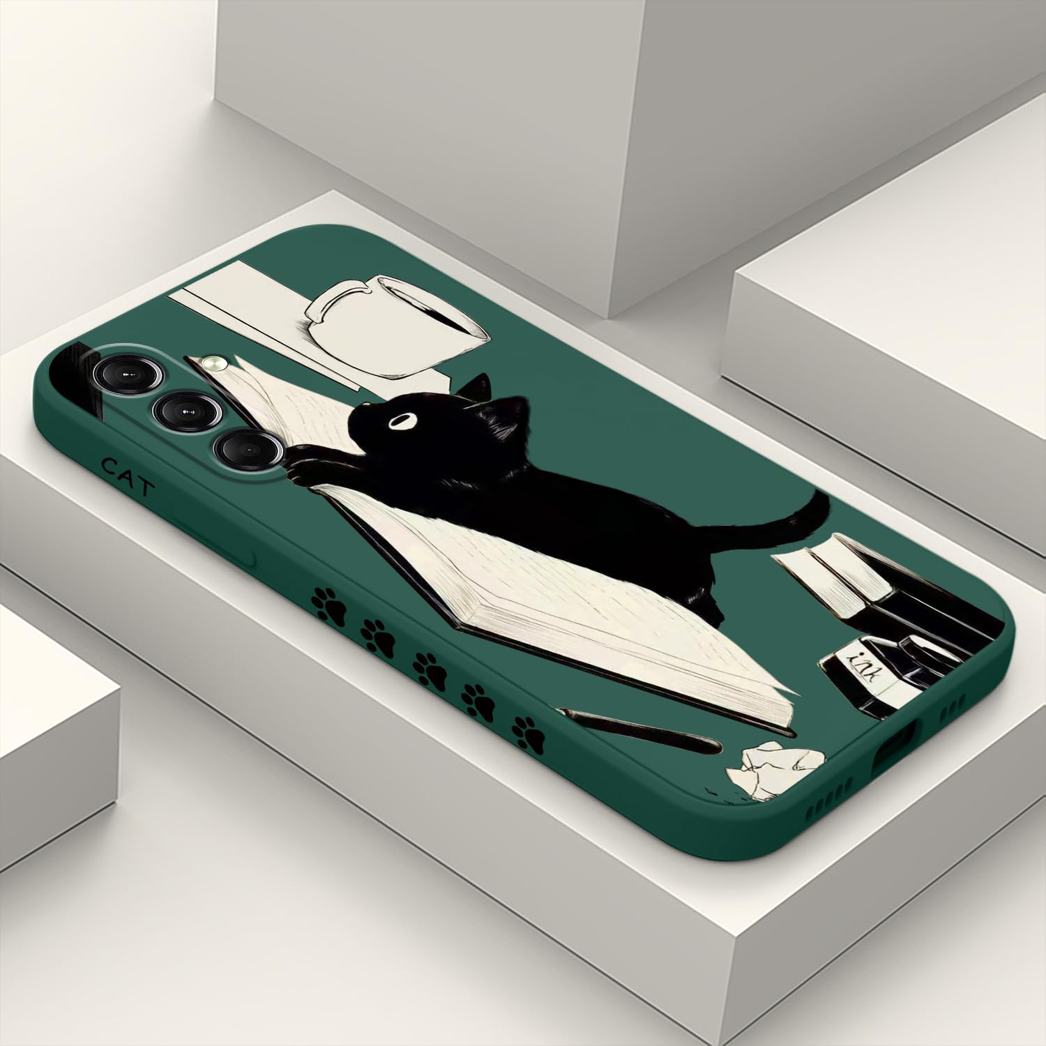 LEECG for Samsung Galaxy S24 Case, Design Pattern Slim Stylish Drop Proof Protective for Galaxy S24 Phone Cover 6.2 inch, Cat Green