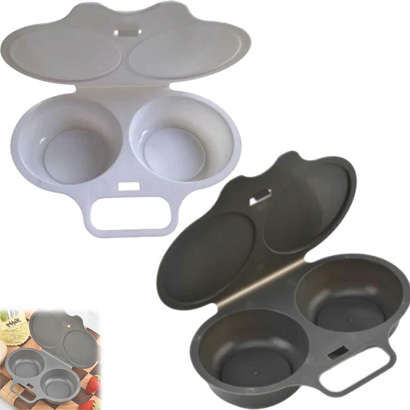 Dual Cavity Microwave Egg Poacher for Quick Oil-Free Cooking，White+Dark