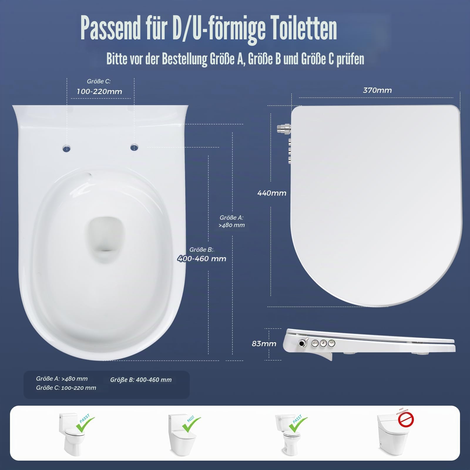 SAMODRA WC Sitz D Form mit Absenkautomatik - Bidet Toilettensitz - Dusch WC Aufsatz Bidet Japanische Toilette - - Nicht Elektrischen Bidet Aufsatz Selbstreinigenden Doppeldüsen
