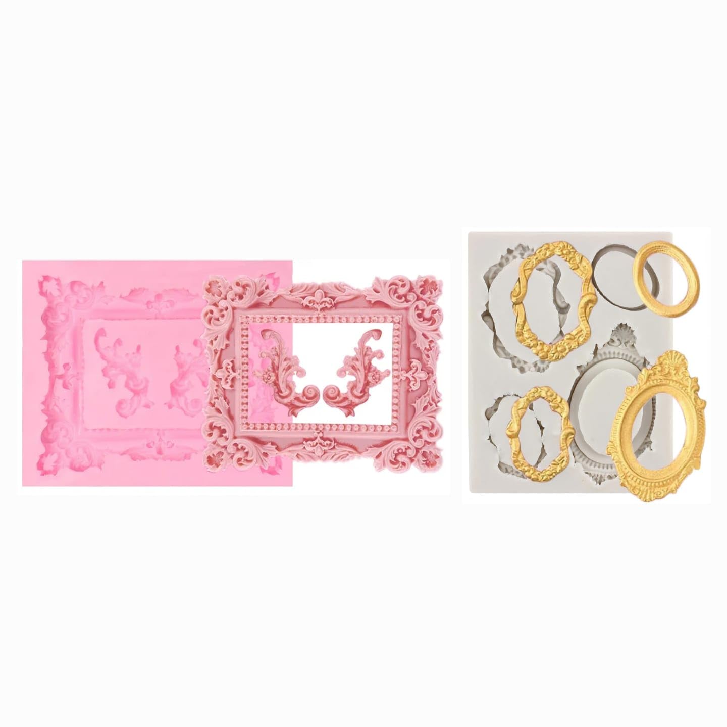 HUSAINI MART | Mirror Frame Fondant Mold Vintage Victorian Frame Silicone Mold Photo Frame Mold for DIY Cake Topper Sugar Chocolate Cookies Polymer Clay and Crafting Project Decoration (Pack of 2)