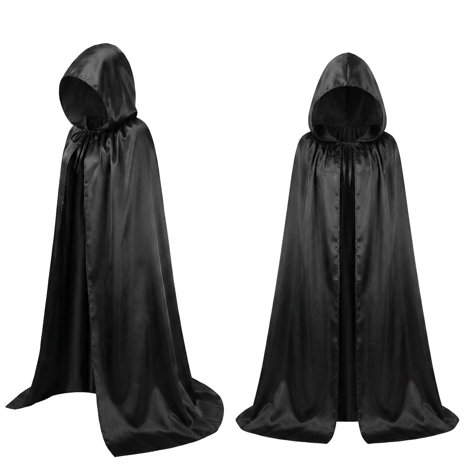 WaaRiuQ 1Pcs Black Cape, 150 cm Long Black Cloak with Hood, Hooded Cloak for Cosplay and Halloween Costumes, Wizard Costume Accessory for Themed Parties and Gothic Fashion Events