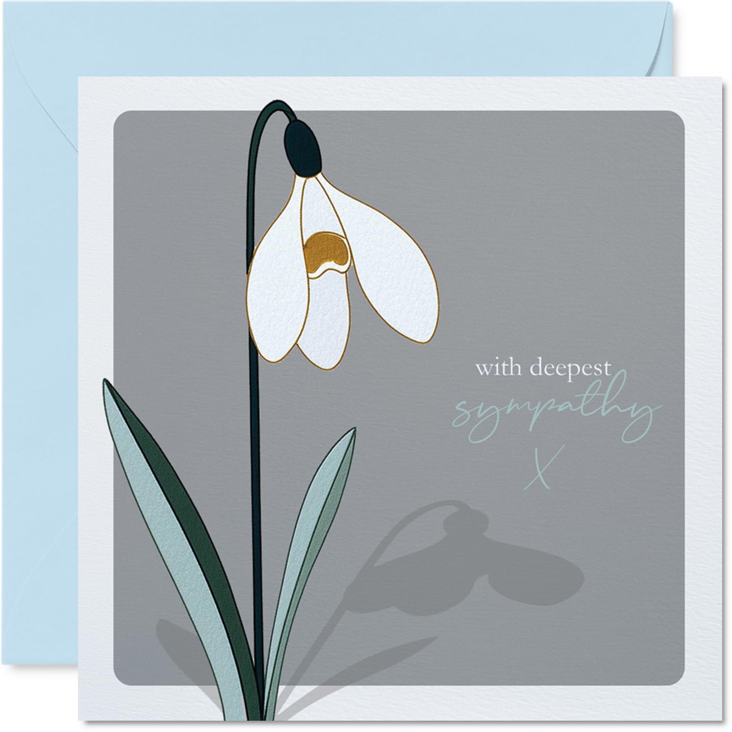 Comforting Sympathy Card - Gentle Words for Difficult Times - Illustrated Snowdrop on a Soft Grey Background - 145mm Square, Envelope Included