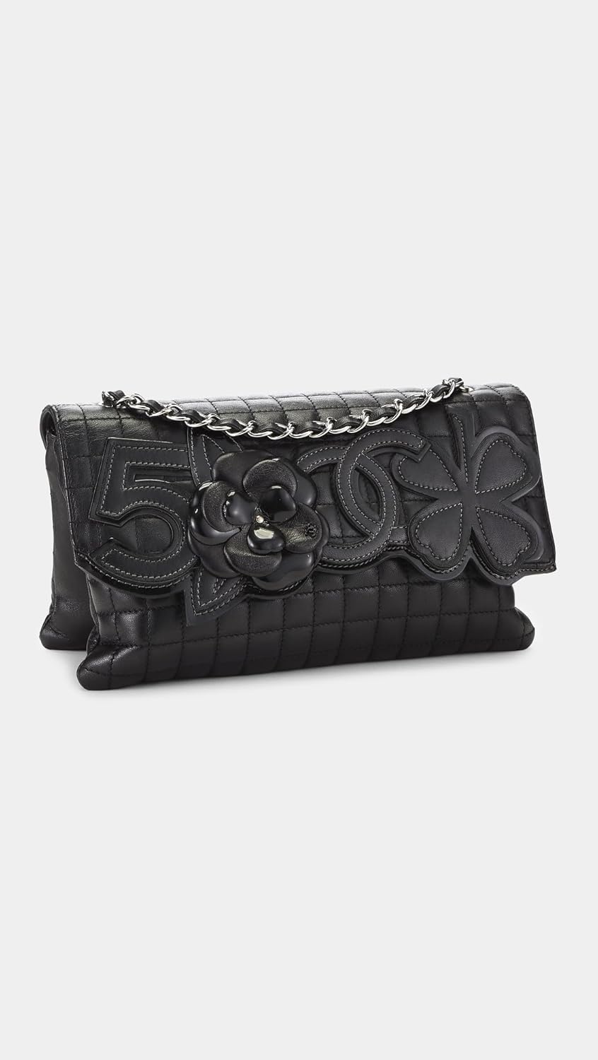 WHAT GOES AROUND COMES AROUND Women's Pre-Loved Chanel Black Lambskin Camellia No.5 Flap Shoulder Bag - Image 4