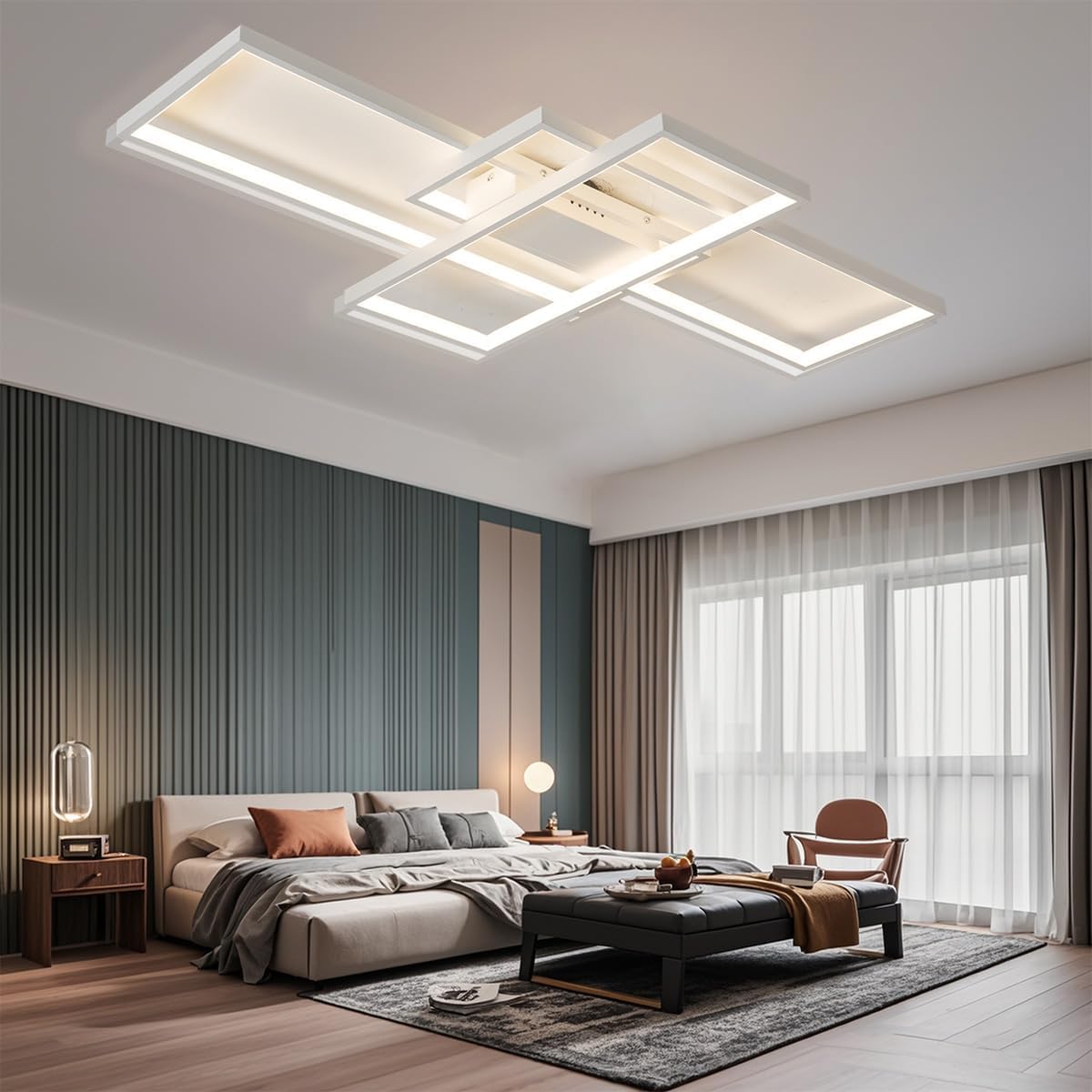 Plafoniera LED Semplice Soffitto Moderno Lampada Salone Del Soffitto Atmosferica Rettangolare Faretti Lampada Da Letto in Alluminio Acrilica Riflettori Dimming Continuo Con Telecomando,Bianca,L80