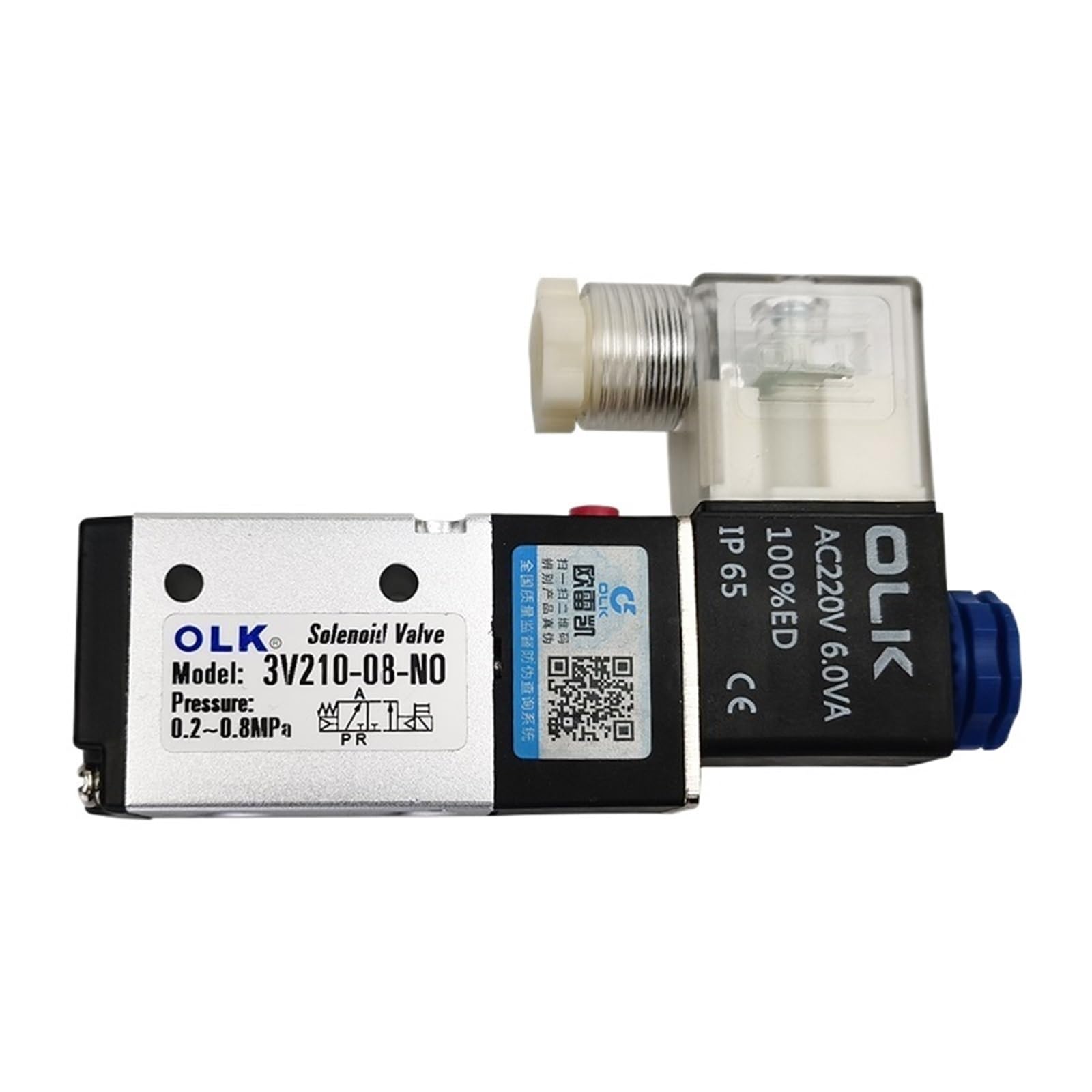 3V210-08 3-drożny elektryczny pneumatyczny zawór elektromagnetyczny 2 pozycje kontroli powietrza gazu zawór magnetyczny 12V 24V 220V cewka woltowa złączki do węży (3V210 08 NO AC220V, z mocowaniem 4
