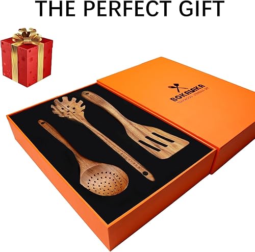 Miniatura 2 de Cucharas de madera para cocinar, 10 piezas de utensilios de cocina de madera de teca natural, juego de utensilios de cocina de madera para cocinar,