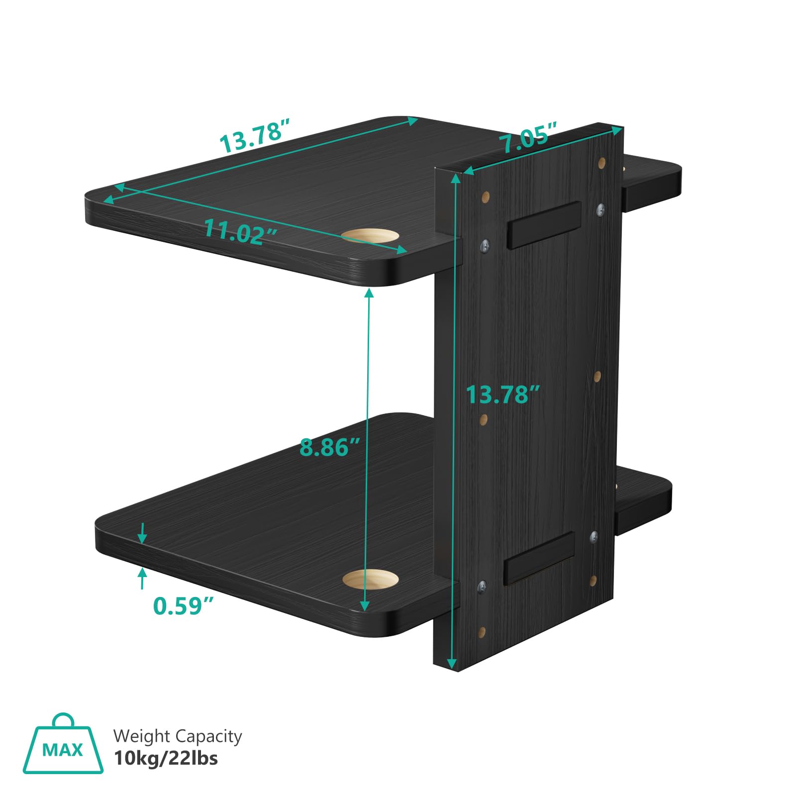 WALI Mensola sospesa per TV, può contenere fino a 10 kg, ripiani in legno da parete sotto il ripiano TV per lettori DVD, decoder via cavo, router, console di gioco, accessori decorativi per soggiorno