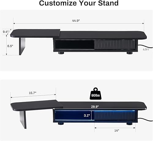 Miniatura 6 de Artswish Soporte elevador ajustable para monitor con toma de corriente y tira de luz, se expande a 45 pulgadas, estante de escritorio para