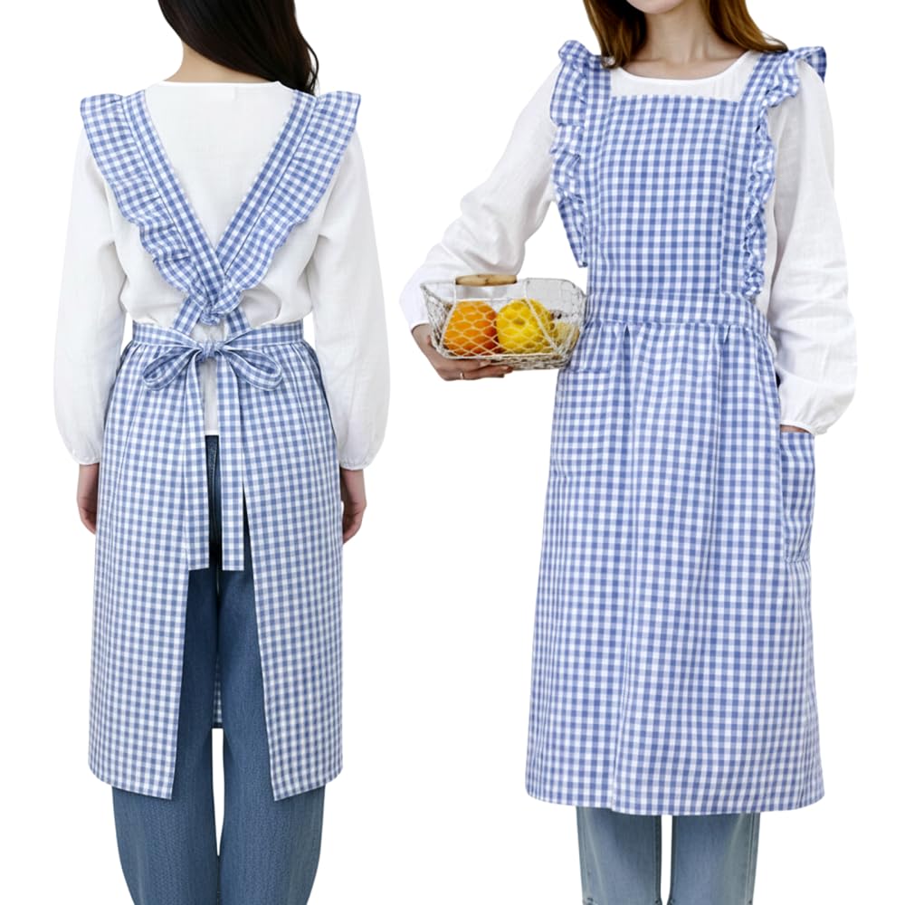 Vintage Apron, Adjustable Kitchen Aprons with Ruffles for Women Cook Baking