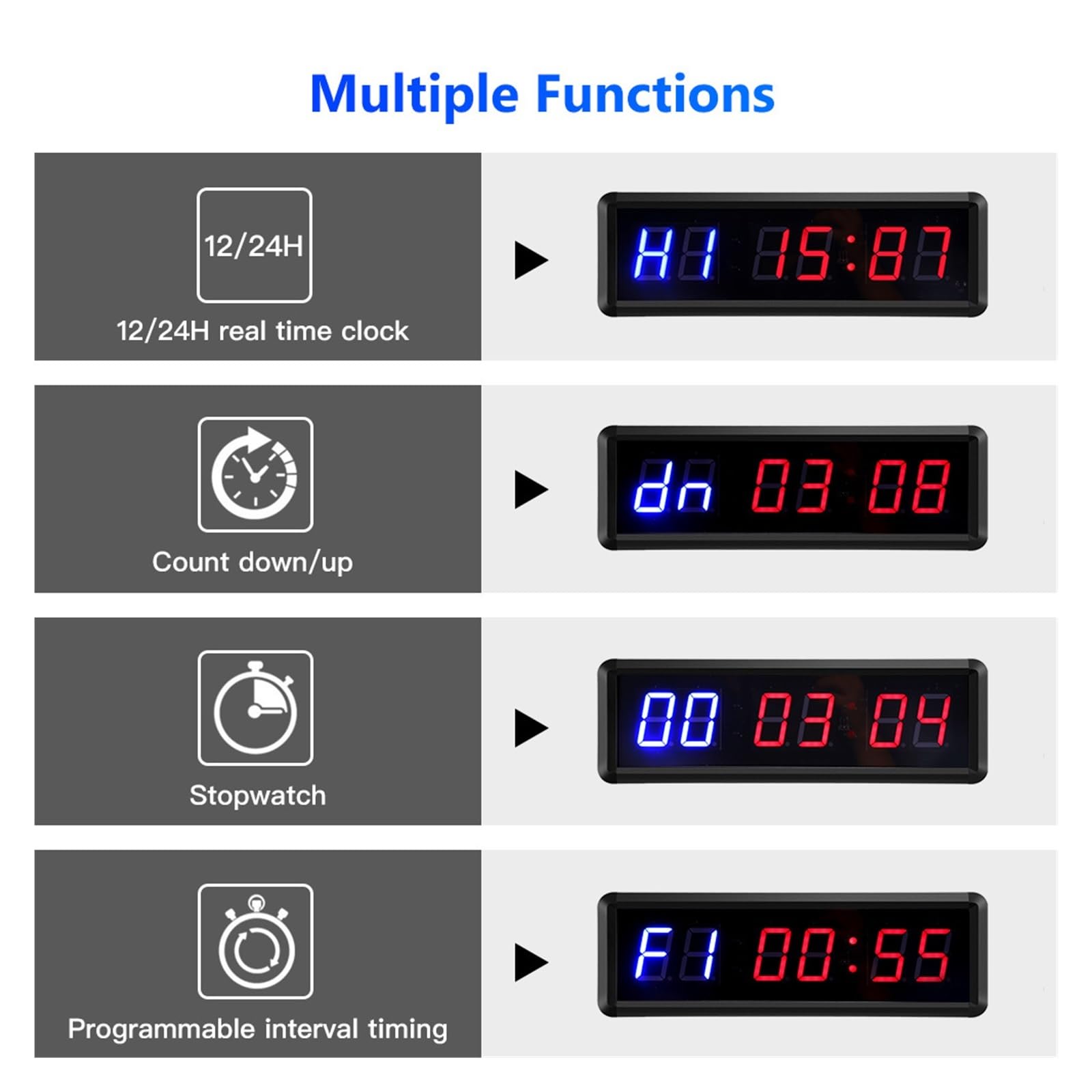 Minuterie d'intervalle compte à rebours/horlo 1.5 "6 chiffres LED chronomètre de minuterie gymnastique avec télécommande for les entraînements Fitness domicile Ouverture à Distance