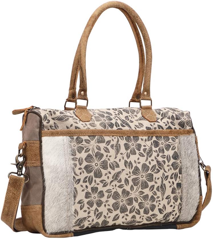 Myra Bag Simplistic Upcycled Canvas & Cowhide Messenger Bag S-1432 - Image 3