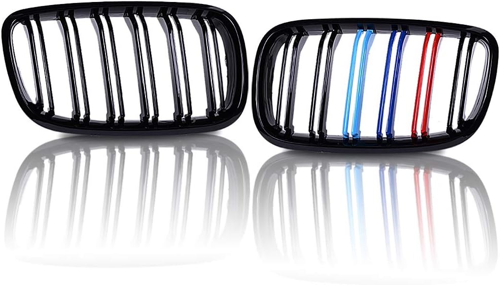 runmade Pair Front Hood Kidney Grille Center Bumper Sport Grill Compatible with BMW X series (MutiColor Glossy Black, Double Line, 2007-2013 E70/E71)