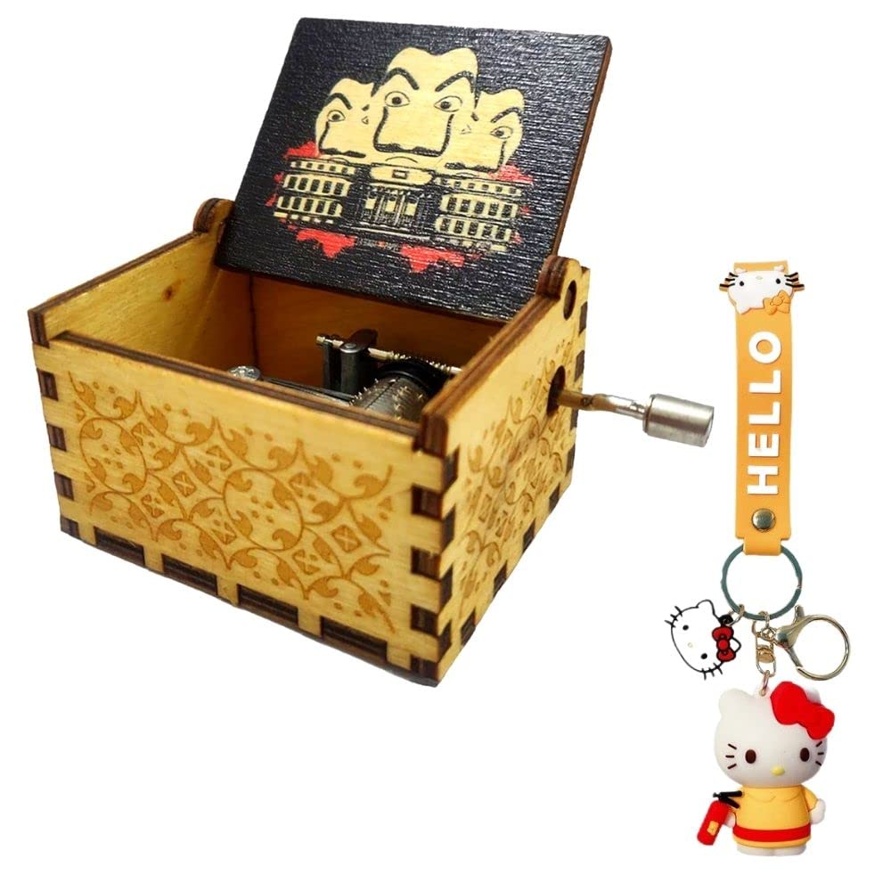 Eitheo Wooden Hand Cranked Collectible Engraved Money Heist Music