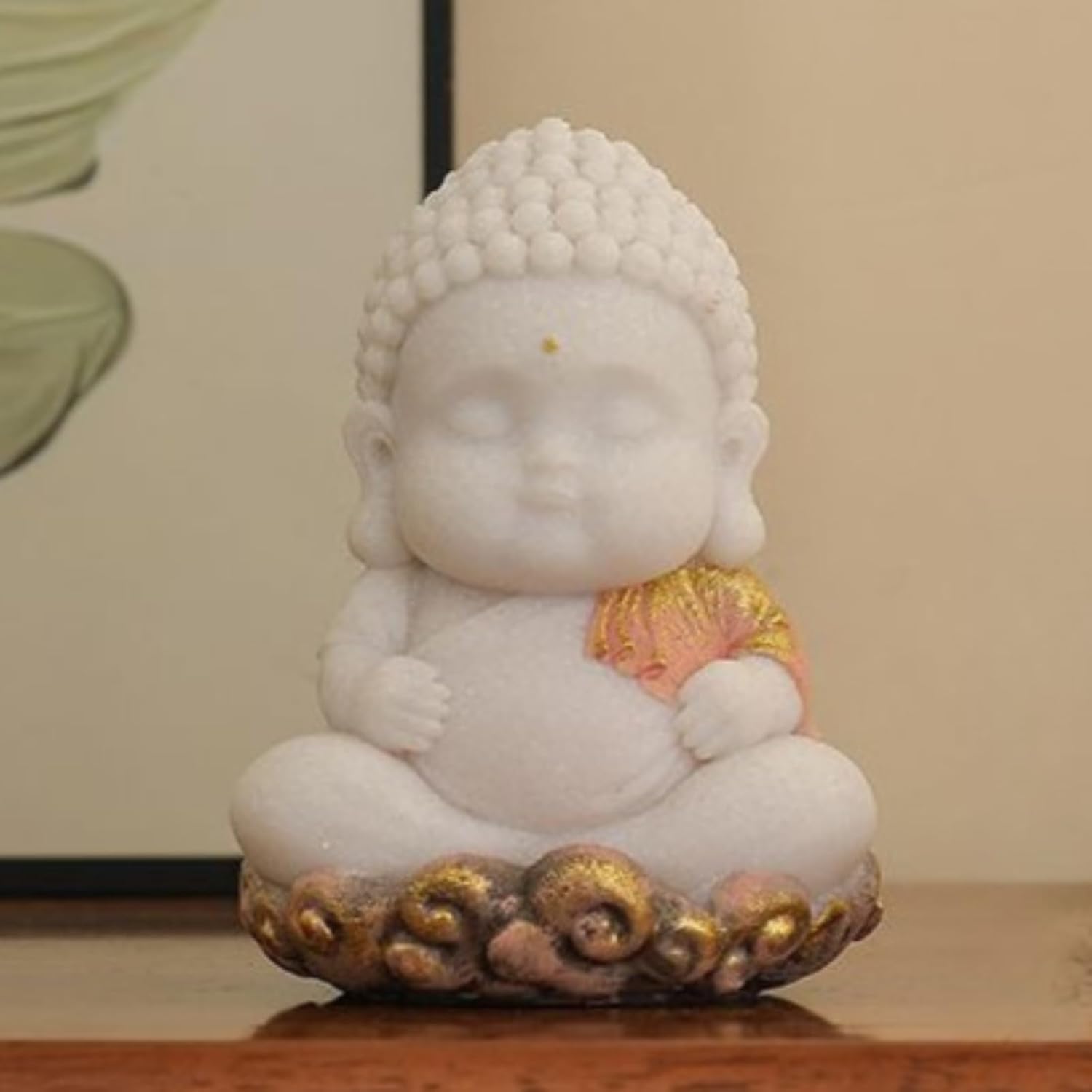 Green Sandstone Zen-inspired Small Seated Buddha Tea Pet Ornament, 9.5cm 3.7in, Kungfu Tea Set Tea Ceremony