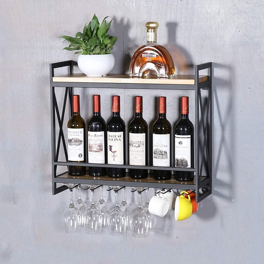 industriali Accessori sospesi in Metallo Nero Rustico sospeso a Parete, mensole in Legno a 2 Piani Rack di stoccaggio Decorazioni per la casa