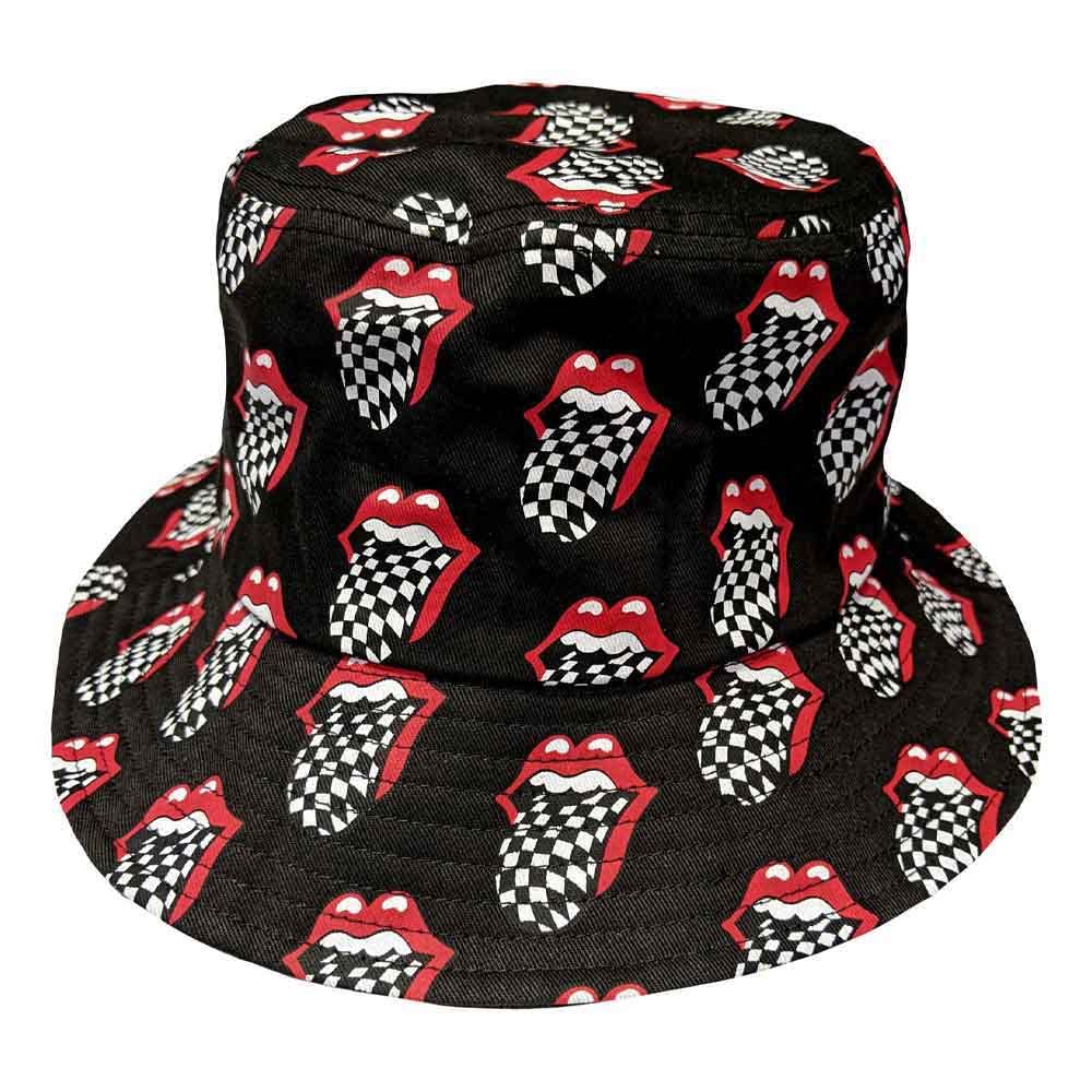Rock Off Officially Licensed Products Unisex Grey The Rolling Stones Bucket Hat Checker Tongue Pattern Official Charcoal, Charcoal, One Size