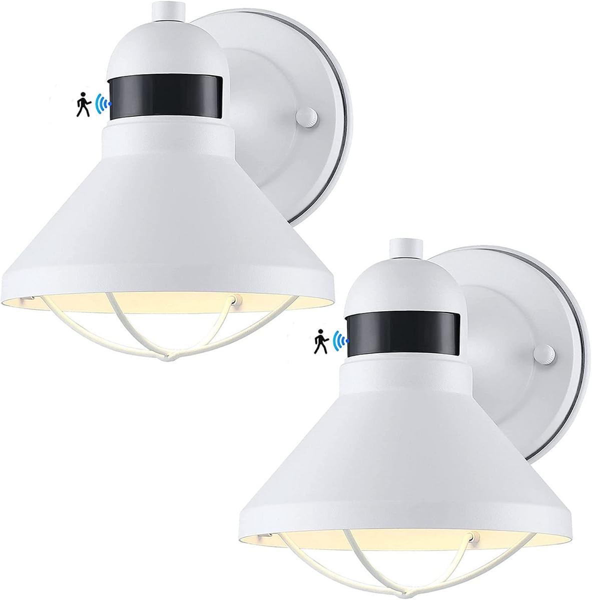 2 Pack Dusk Dawn Motion Sensor Outdoor LED Porch Light Fixtures | Exterior Wall Sconce White Outside Barn Lightings Rustic Wall Mount Lantern for House Patio Garage Farmhouse Entryway
