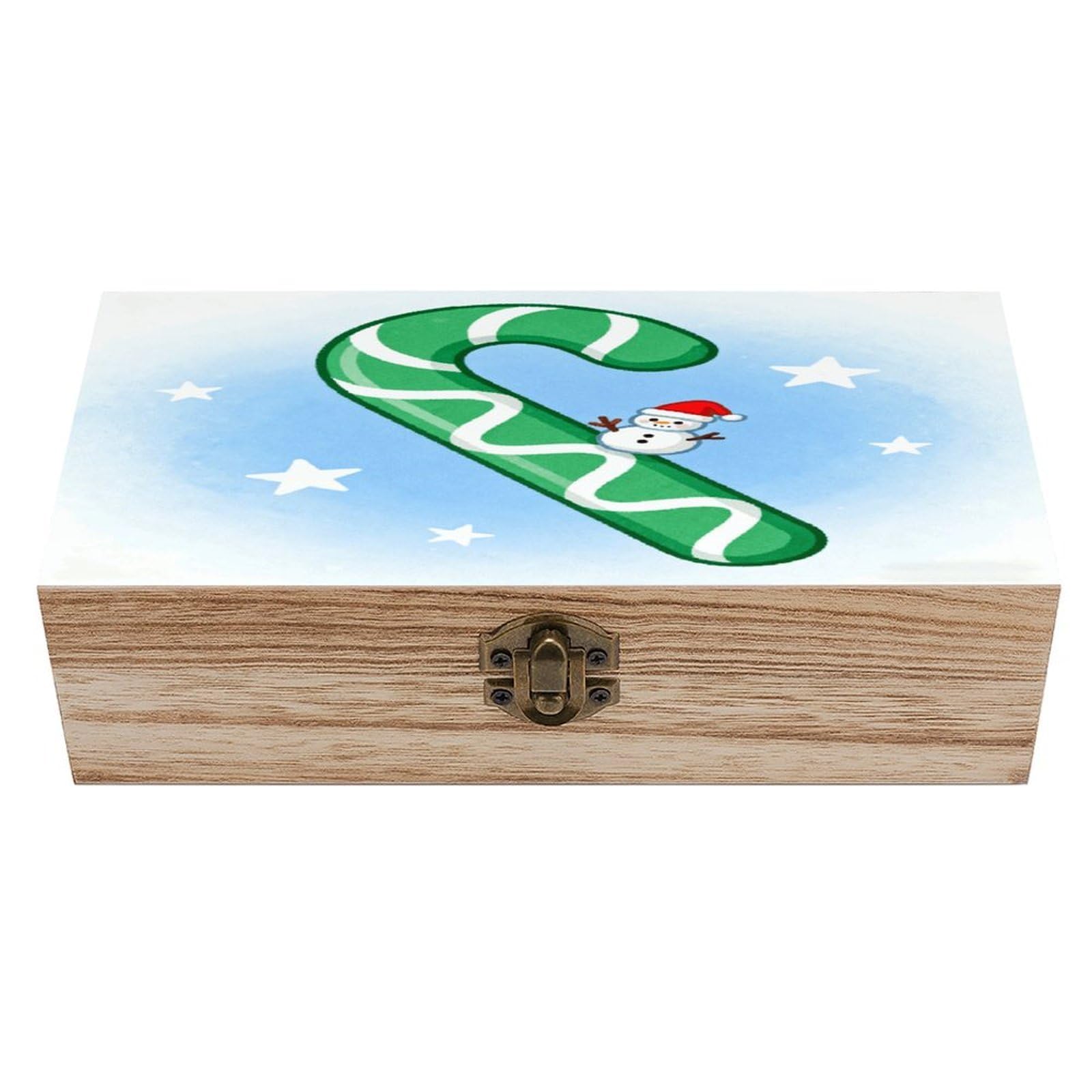 VstaDank Christmas Cane Green Wooden Storage Box with Hinged Lid Natural Wooden Box Beautifully Keepsake Boxes Vintage Wood Boxes Jewelry Organizer Trinket Storage Chest Unique Gift