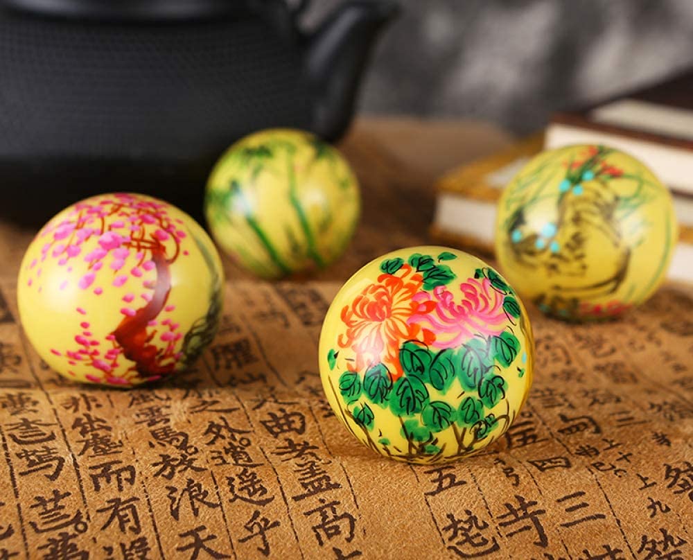 "baoding pallaPrugna dipinta a mano, orchidea, bamb��, crisantemo, esercizio di salute in stile cinese, palla antistress, esercizio a mano con confezione regalo (55 mm)"