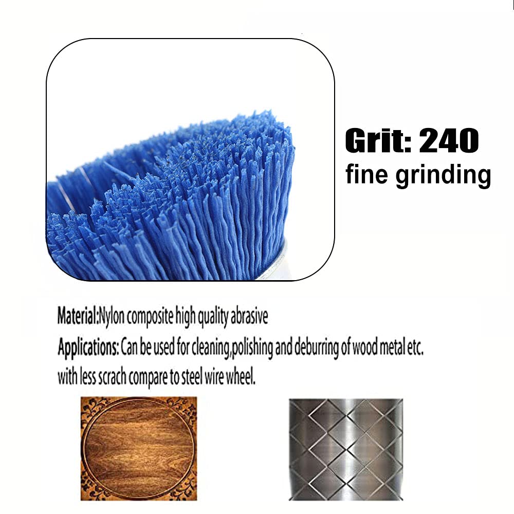 BAINUO 3 Inch Abrasive Cup Brush Filament Nylon Wire Bristle Drill Wheel 14 Hex Shank 240 Fine Sanding Scuffing Brush for Remove Rust, Corrosion, Paint Max RPM 4,500