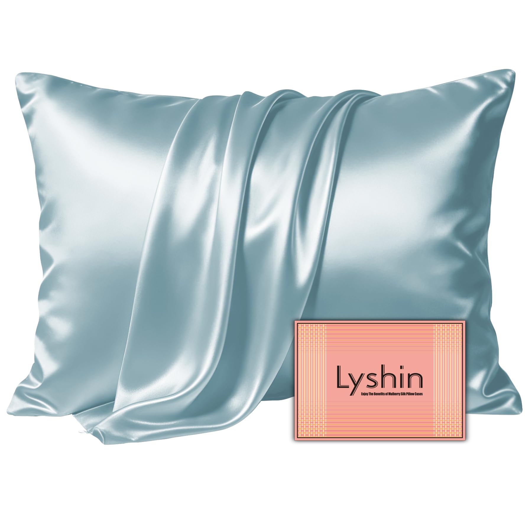LYSHIN Silk Pillow Cases King Size with Hidden Zipper, Haze Blue