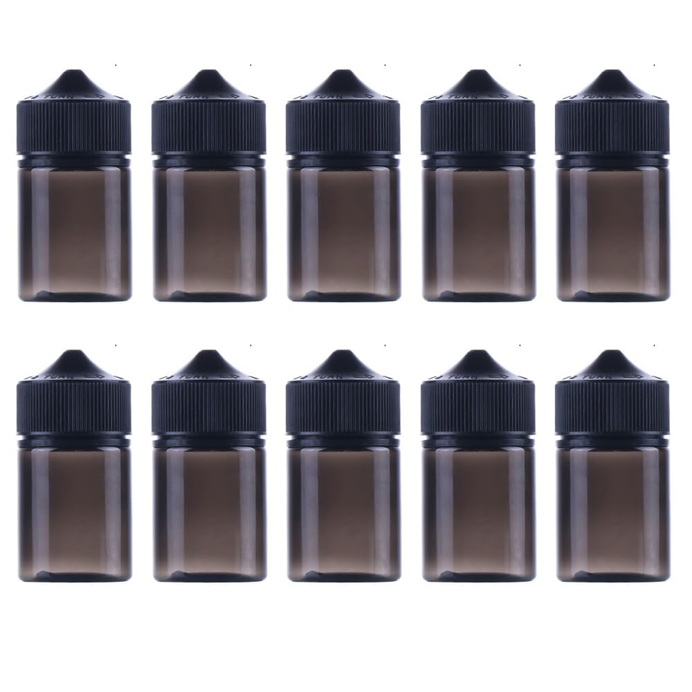 Naziqian Transparent Black 10 Pack Gorilla Chubby Unicorn Pet V3 Bottles With Leak-Proof Childproof Tampering Caps,Squeeze Dropper Bottle Dispenser For Liquids Mixing Diy (,60Ml Short Chubby Style)